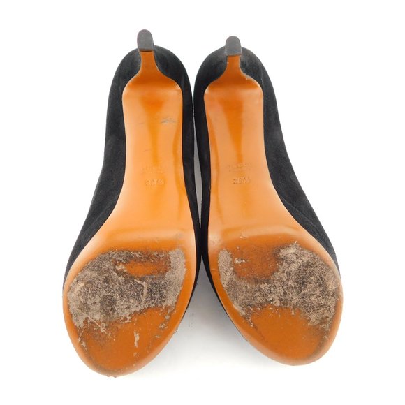 GUCCI Black Suede Leather Peep Toe Platform Heel Pumps 38.5 - Picture 7 of 11